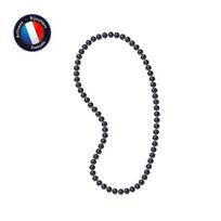 Vėrinys - Perlinea - AAA+ Gėlavandenis kultivuotas perlas - Pusiau apvalus 9-10 mm - Juodas - 60 cm juoda