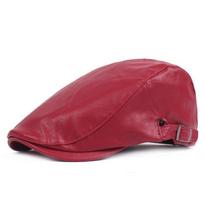 Leather beret for men leather duckbill cap for middle-aged elderly people leather forward hat for women warm leather hat for winter one size raudona