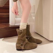 winter new Black Embroidery Western Cowboy Boots Women low Heels Ankle Boots Woman Pointed Toe Slip On Short Booties 35 beige