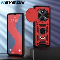KEYSION Shockproof Case for Xiaomi Redmi 14C Silicone+PC Slide Camera Lens Protection Ring Stand Phone Cover for Redmi 14C 4G for Redmi 14C raudona