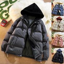 Cotton-padded Men's Hong Kong Style Loose Large Size Fake Two-piece Hooded Jacket Trendy Brand Thickened Winter Bread Clothes Couple Cotton Clothes M tamsiai pilka spalva