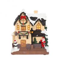 Kalėdų puošmena Village Collection Figūrinis pastatas Kalėdų namas su Kalėdų Senelio LED apšvietimu Namų židinio ornamentas