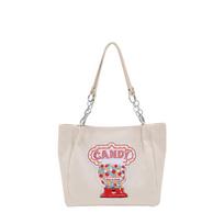 Design Tote Bag New Korean Edition Zipper Canvas Red Large Capacity Versatile Cartoon Blue Personalized Shoulder Bag For Women gray