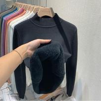 Half High Neck Velvet Pullover Sweater Women Autumn and Winter Thick Plush Warm Base Knitted Women Sweaters Vintage Slim Fit Casual Knit Jumpers 25271 One Size juoda