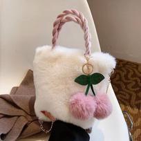 Plush bag autumn and winter new cherry plush handbag single shoulder oblique span fashionable versatile plush bag women's bag