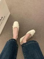 fashion SILVER SQUARE TOE BOW BALLET SHOES Summer Women Ballet Dance Flats Shoes Mary Janes Bow Casual Brand Square Toe 35 smėlis