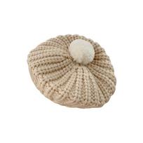 Korean Kids Berets Caps Autumn Winter Girl Knitted Hats Cute Soft Fur Ball Hat Baby Painter Cap Trendy Children Accessories smėlis
