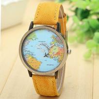 Trendy Unisex Map Water Resistant Glass 8mm mm watch Leather Deployment watches Bucket geltona