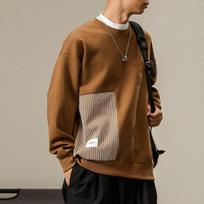 Autumn Tide Brand American Heavy Round Neck Sweater Men'S Loose Large Size Clothes Splicing Long Sleeve Top Tide M gilios kavos spalvos