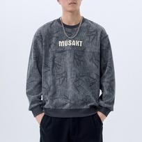 American Retro Heavy Crew Neck Sweater Men'S Spring And Autumn Loose Texture Printing And Dyeing Casual Top Trendy Men'S Clothes M pilka spalva