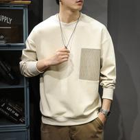 American Heavy Retro Splicing Crew Neck Sweater Men'S Loose Large Size Trendy Brand Casual Sports Bottoming Shirt Jacket M gray