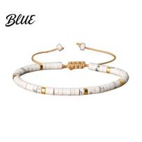 Aesthetic Bracelet Women with Tassel Adjustable Cord Natural Stone Smooth balta