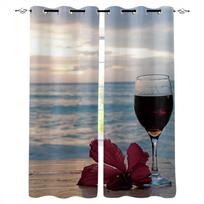 Wine Beach Flowers Sunrise Blackout Curtains For Living Room Window Curtains For Bedroom Kitchen Curtains Drapes Blinds W135 x H60cm white