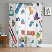 Snowboard Ski Tool Camera Pole Sheer Curtains Modern Gauze Curtain for Living Room Bedroom Voile Yarn Curtains W135 x H114cm white