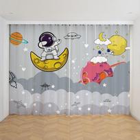 2pcs Cartoon Space Astronaut Curtain,Boys Kids Rocket Planet Thin Shading Curtain for Bedroom Living Room 2023 New Custom W50H60(CM)x2PCS&Hook