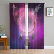 Sapnų gaudyklė Vilkas Erelis Violetinis tiulis Permatomos langų užuolaidos svetainei, virtuvei, vaikų miegamajam, Voile pakabinama užuolaida W135 x H114cm