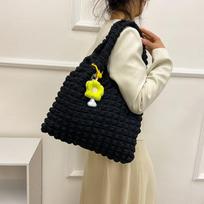 Foreign gas cloud bubble plaid women's bag flower shoulder bag large capacity female student simple handbag shopping bag 30*10*30cm juoda