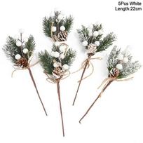 5 vnt. Kalėdinė raudona uoga, dirbtinė gėlė, kankorėžio šakelė, Kalėdinės eglutės dekoracijos, ornamentas, dovanų pakavimas, namų DIY vainikas 5pcs balta