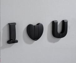 Antikiniai chalato kabliukai Juodas rankšluosčių laikiklis Drabužiams, paltui, skrybėlei, krepšiui Kabliukas Aliuminio Kūrybiškas I LOVE U Durų rankšluosčio kabliuko laikiklis