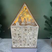 Christmas Advent Calendar Wooden with 25 Drawers Lights, Lighted