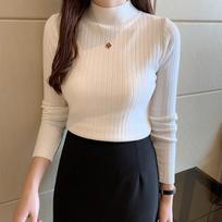 Half High Collar Base Autumn Sweater for Women Winter Fashion Long Sleeve Knitted Sweaters Top Office Lady Slim Fit Elegant Casual Warm Pullover 25342 One Size balta