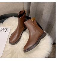 Fashion Women Spring Boots Solid Black/Brown Leather Botas Low Heels Platform Shoes Femme Lock Botines Rear Zipper Fashion Chelsea 5 ruda