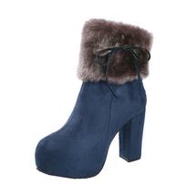 Fashion Winter Women High Heels Boots Fur Warm Shoes Fashion Boots for Women Winter High Heels Super Square High Heel 10cm Women Boots 42 kaštoninė