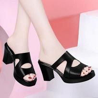 Fashion Woman Slippers Sexy Shoes for Women Job Leather Sandals Heeled Slides Black Summer 2024 on Sale Offer Comfortable and Elegan 39 35