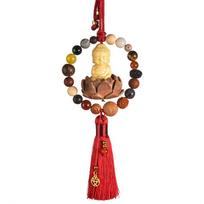Car Rearview Mirror Buddha Pendant Creative Carving Chinese Bodhi Peach Wood  Lotus Bodhisattva Auto Hanging Tassel Decor