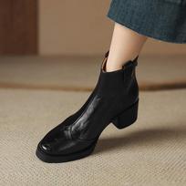 Krazing Pot Cow Skin Winter Round Toe Chunky Heels Fashion Boots Women Zipper Retro Elegant Women Ankle Boots 34 juoda