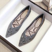 Autumn Women's Ballet Flats  New Rhinestones Flat Casual Loafers Female Plus Size 43 Slip on Boat Shoes Chaussure Femme 34 pilka spalva