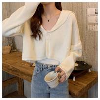 Short Soft Waxy V-neck Sweater Sweater for Women Autumn and Winter New Niche Design Hooded Bottoming Top for Women One size