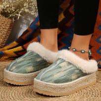 Fashion Women Fur Slippers Warm Boots Platform Flip Flops Flats Home Cotton Shoes Suede Mules Ladies Boots Slides Women Winter Shoes 35 žalia