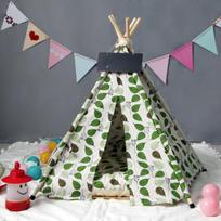 Pet Tent Lime Leaf Dog House Linen Fabric Wooden Pet House S  (40 × 40 × 50cm)