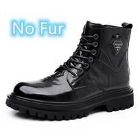 Fashion Warm Plush Fur Winter Boots New High Top Mens Motorcycle Boots Soft Leather Lace-up Male  Boots Winter Formal Snow Boots 44 black