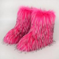Fashion 2024 Winter Boots Fluffy Fur Snow Boots High Quality Furry Faux Fox Fur Mid-calf Boots Ladies Sexy Warm Cotton-padded Shoes 36 rožinė raudona spalva