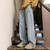Hong Kong Trendy Men'S Summer New 2024 Personalized Letter Jeans Hip Hop Ins Trendy High Street Trendy Rascal Handsome Pants M šviesiai mėlyna spalva
