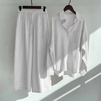 Women's Plus Size Spring and Autumn Cotton and Linen Casual Shirt Suit Loose and Thin Commuter Two-piece Suit XXXXXL balta