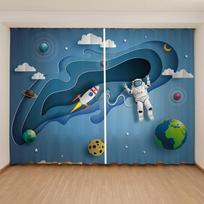 New Cheap Space Astronaut Planet Curtain Children's Boys Girls Bedroom Window 2 Panels High Shading New Fashion Various Pattern W55 X H120cm X 2&HOOK