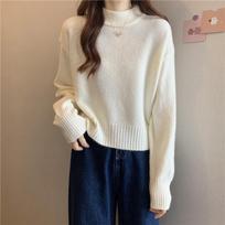 Korean Solid Color Semi High Neck Sweater for Women's Short Fashion Casual Knitwear with Solid Color Pullover Inside for Autumn and Winter XL smėlis