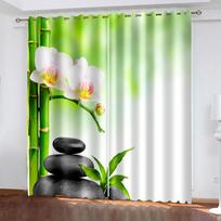 2Pcs Phalaenopsis Floral Curtain Semi Blackout For Living Dining Room Bedroom Kitchen Window Transparent Flowers Curtains 2x50W100H(CM)&Grommet Top