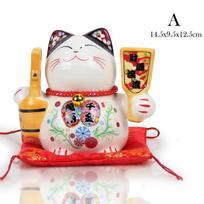 5.5 Inch Ceramic Maneki Neko Ornament Lucky Cat Money Box Japanese Fortune Cat Feng Shui Figurine Centerpiece Wedding Gift beige