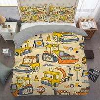 Simple Cartoon Car Bedding Set Excavator Duvet Cover Bedroom Comforter Single Twin King Size Quilt Cover Home Textile EU Single 135x200cm