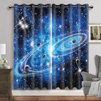 Purple Galaxy Window Curtains Space Planet Eyelet Thin Curtain Universe Stars Drapes for Bedroom Starry Forest Cortinas 2pcs 100W80H(CM)&Grommet Top