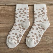 Dėmėtas leopardo rašto moteriškos kojinės medvilninės frotinės vamzdinės sutirštintos šiltos kojinės medvilninės korėjietiško japoniško stiliaus One Size balta