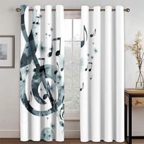 Juoda Balta Klasikinio Meno Dizaino Nata Instrumentas Pianinas Nemokamas Pristatymas 2 Vnt. Plonas Šešėliavimas Langų Užuolaida Svetainei Miegamajam 100W130H(CM)40x51in&Rod Pocket