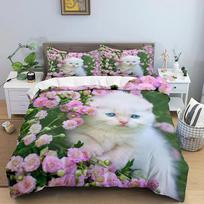 Animals Duvet Cover Set Cute Cat Printed Comforter Cover Personality Bedding Set Creative Queen King Size Bedclothes For Bedroom 70x133cm 2pcs white
