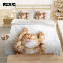 Lovely Pet Cat Bedding Set, Animal Printed  Covers Single Double King Queen Size Duvet Cover, Kitty Pattern Quilt Cover EU single(135x200cm) beige