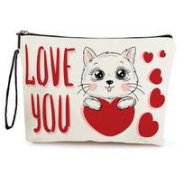 New Valentine's Day Love Cat Makeup Bag Women's Lipstick Makeup Bag Outdoor Sports Portable Storage Bag raudona