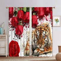 Red Rose Leopard Tiger Luxury 3D Digital Printing Thin Window Blinds Curtains For KidsBedroom Living Room Cupboard Door 2 Panels W50 X H130(CM)X2&Hook